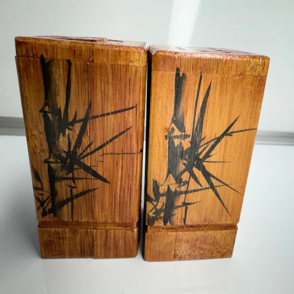 Vintage Bamboo Boxes Set of 2 Hand Painted Bamboo Art‎ Decor Storage